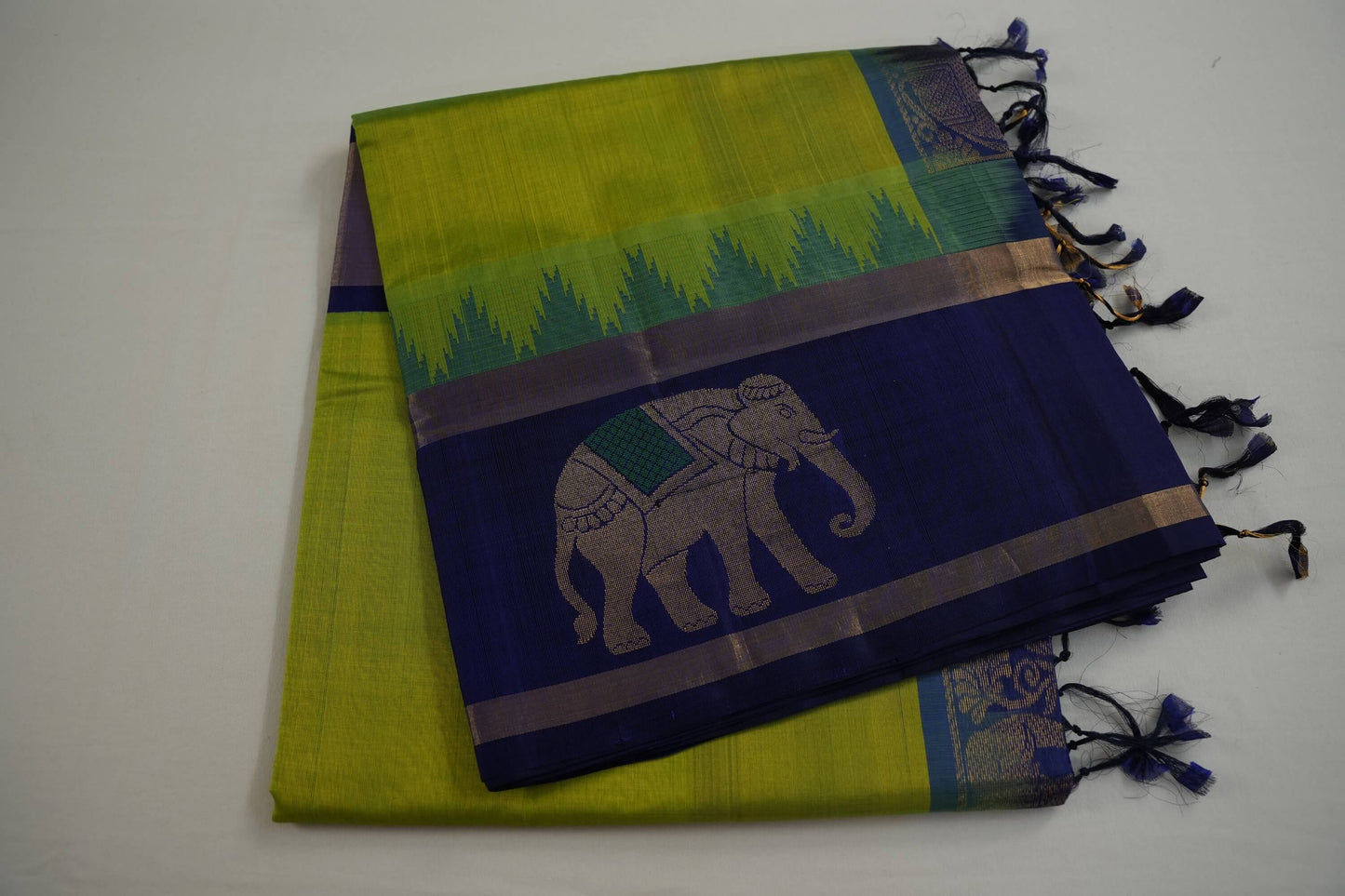 Fluorescent green silk cotton saree