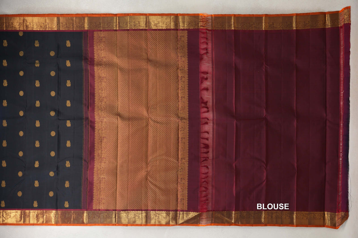 Black with Deep Maroon Borders Vintage Kanjivaram Silk Saree blouse