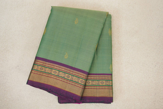 Pastel Green with Dual Tone Bottle Green and Magenta Borders Vintage Kanjivaram Silk Saree