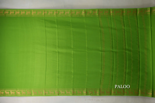 Bright Leaf Green Mysore Silk Saree paloo