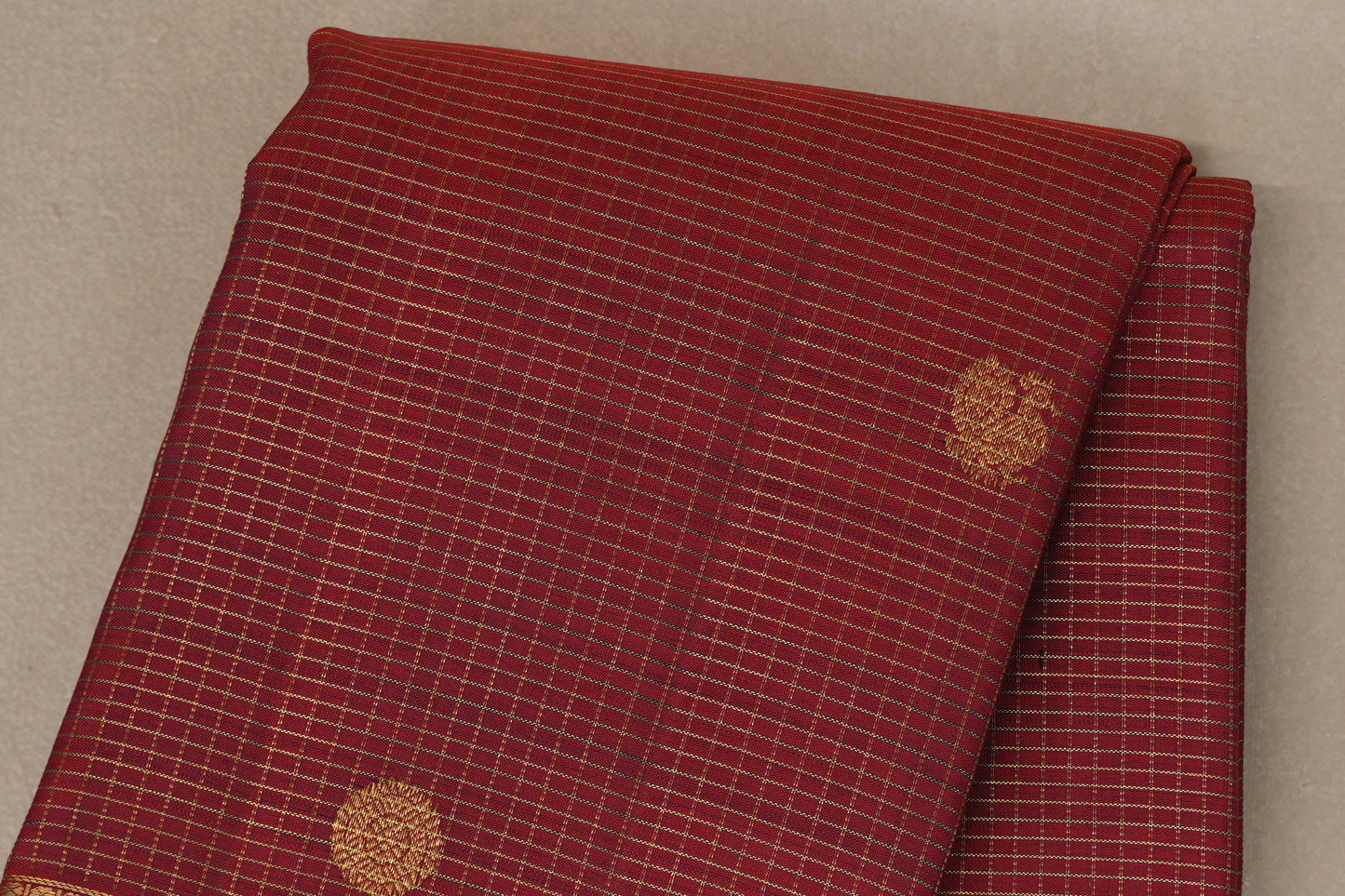 Deep Maroon with Small Zari Check Vintage Kanjivaram Silk Saree body