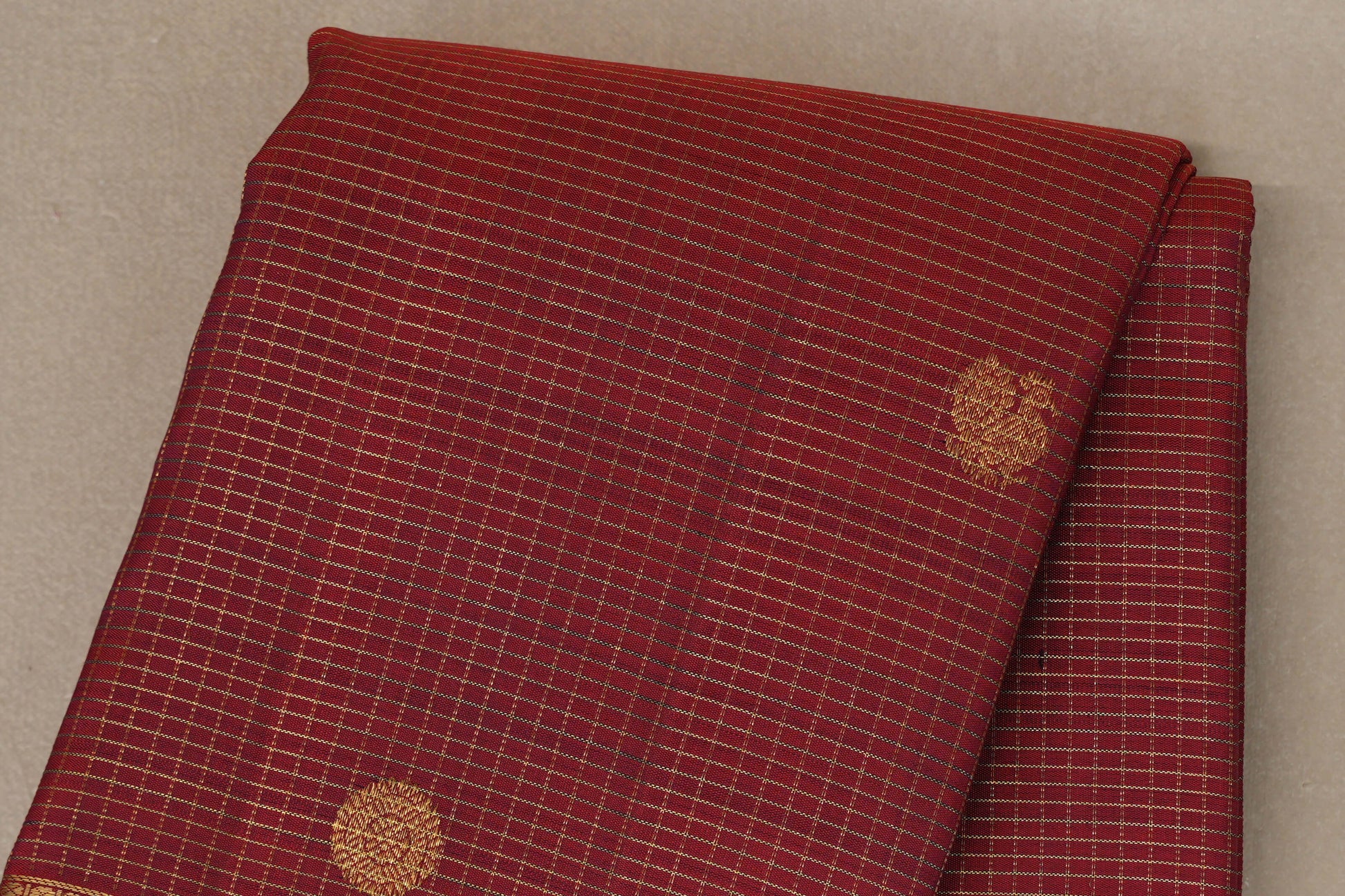 Deep Maroon with Small Zari Check Vintage Kanjivaram Silk Saree body