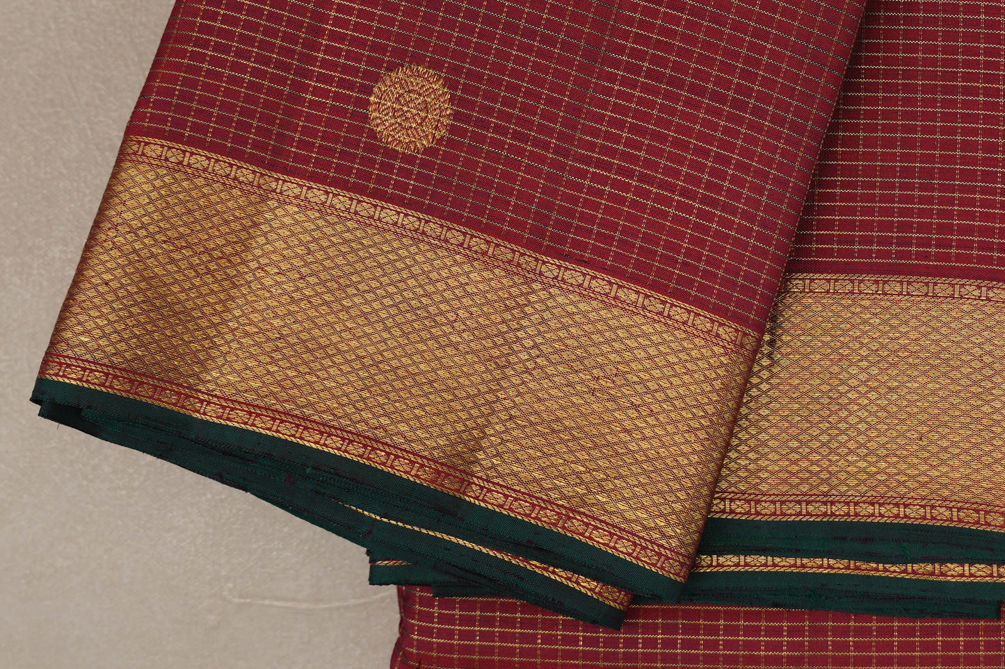 Deep Maroon with Small Zari Check Vintage Kanjivaram Silk Saree borders