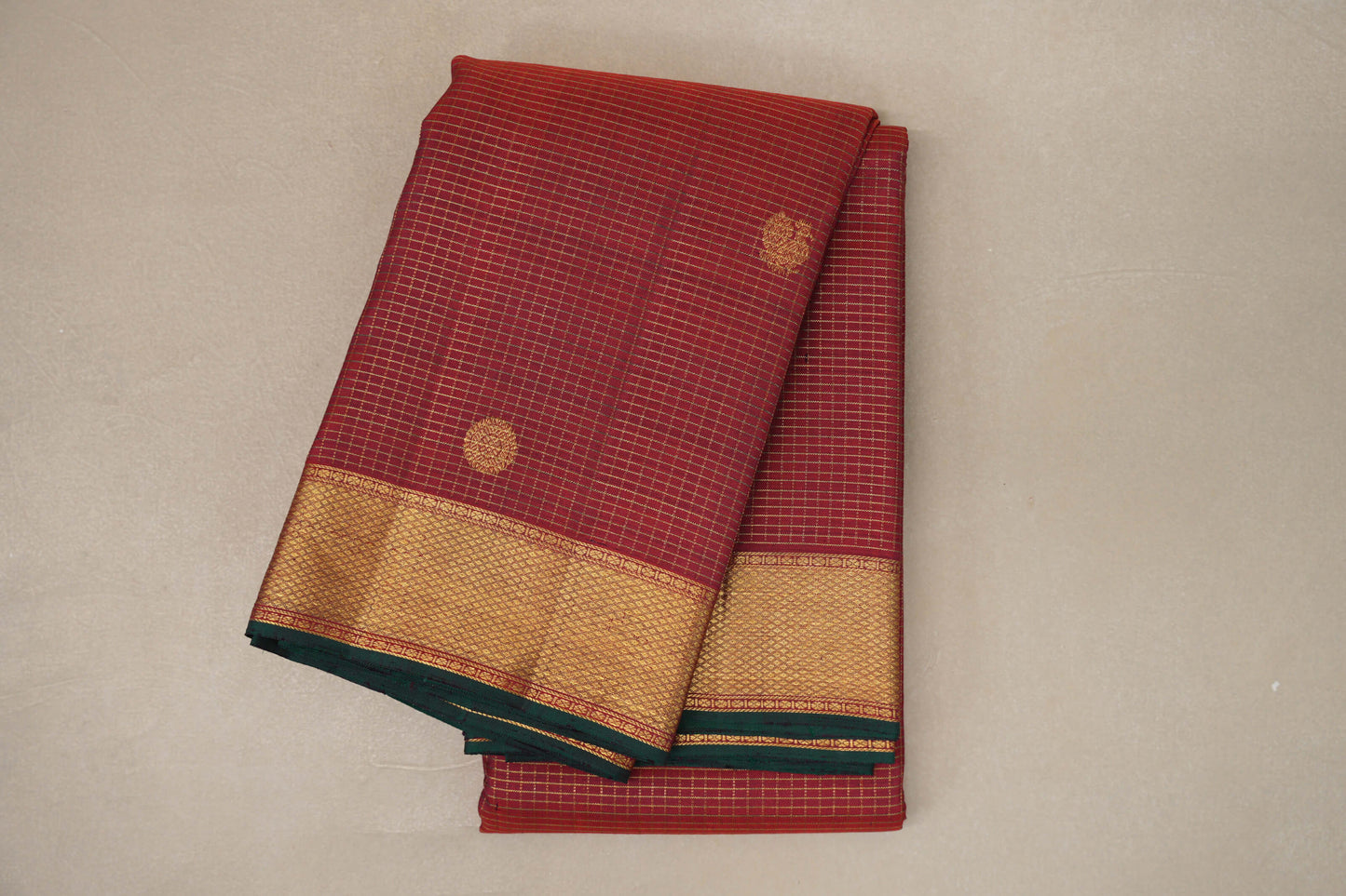 Deep Maroon with Small Zari Check Vintage Kanjivaram Silk Saree