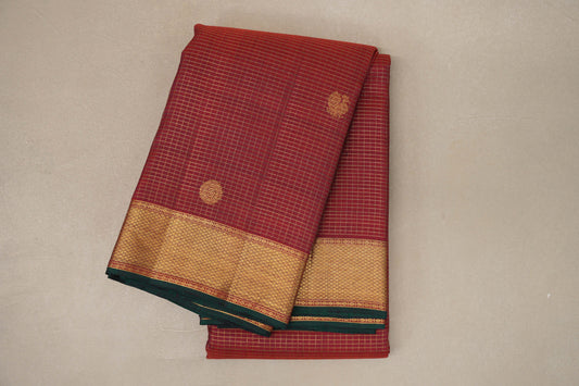 Deep Maroon with Small Zari Check Vintage Kanjivaram Silk Saree