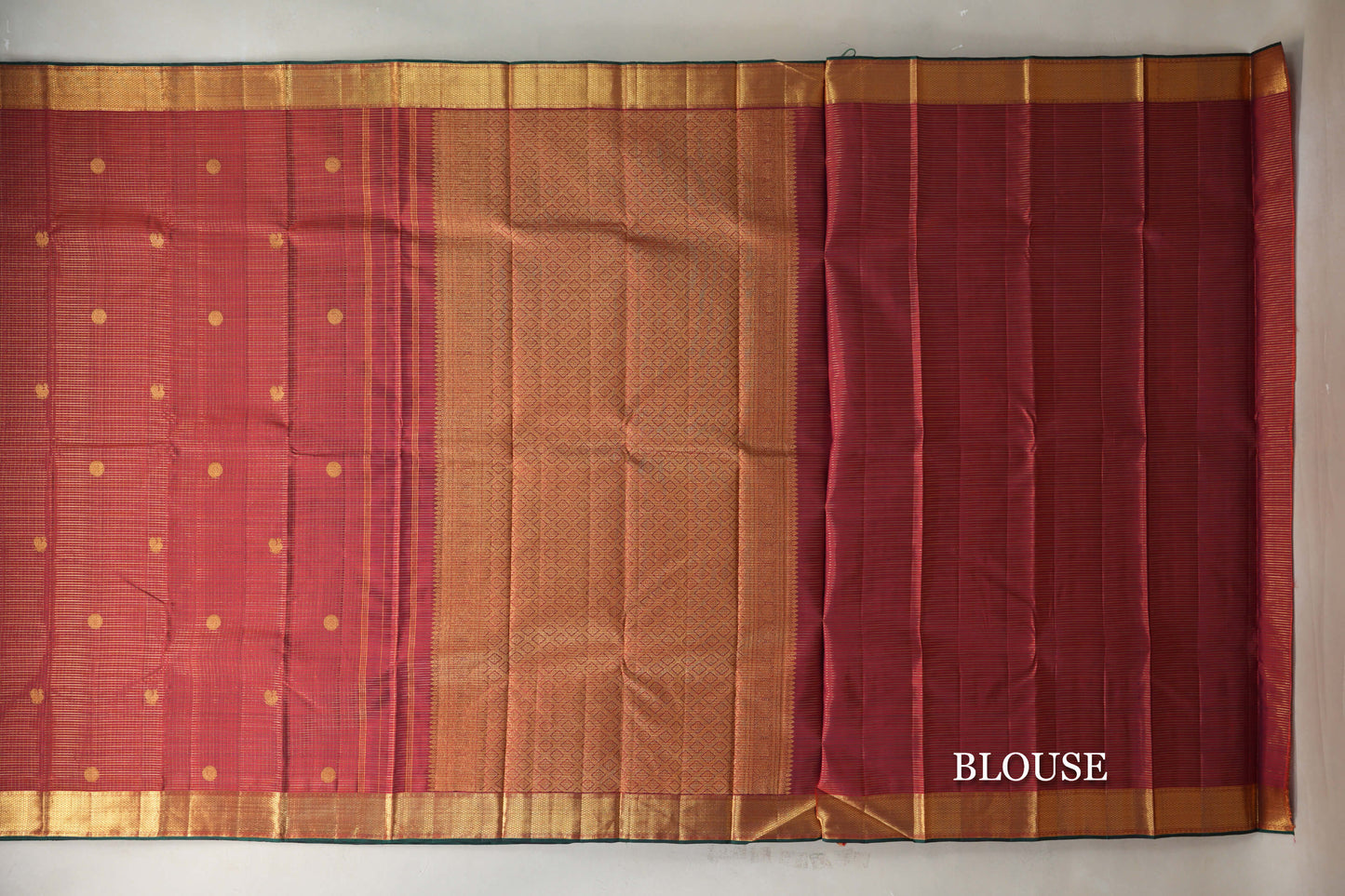 Deep Maroon with Small Zari Check Vintage Kanjivaram Silk Saree blouse
