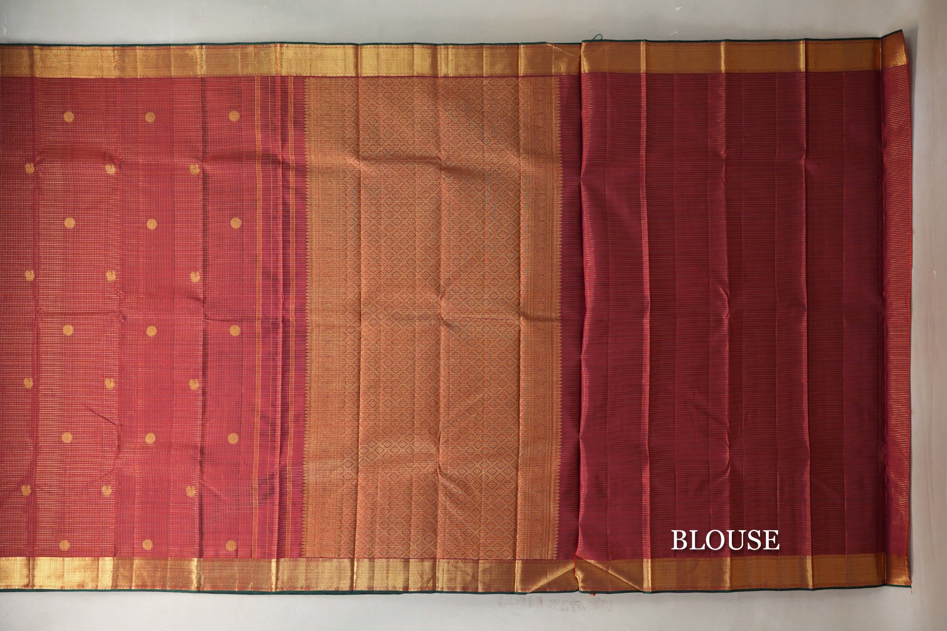 Deep Maroon with Small Zari Check Vintage Kanjivaram Silk Saree blouse