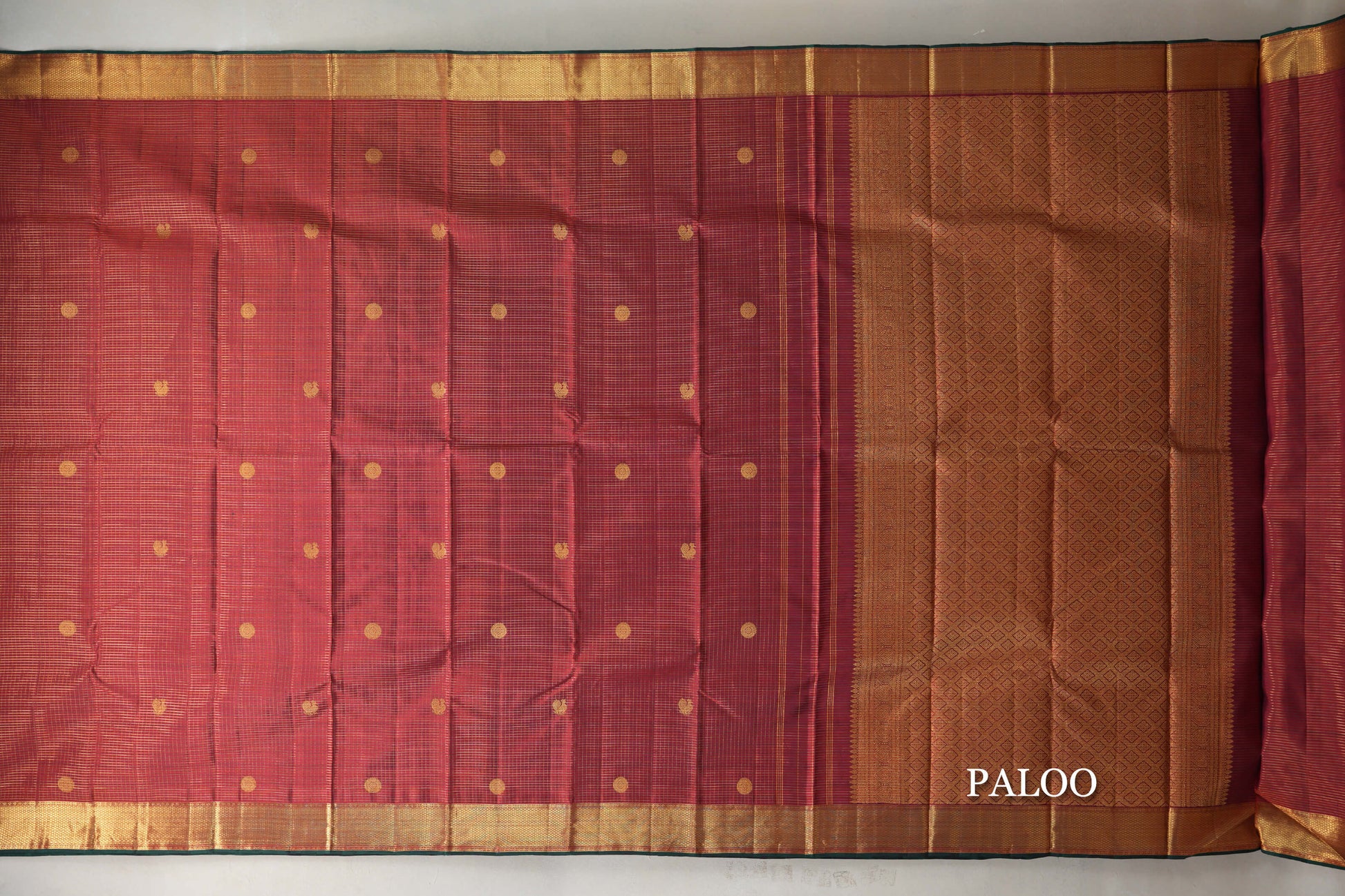 Deep Maroon with Small Zari Check Vintage Kanjivaram Silk Saree paloo