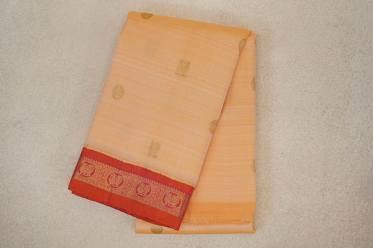 Light Orange with Pinkish Orange Borders Vintage Kanjivaram Silk Saree 