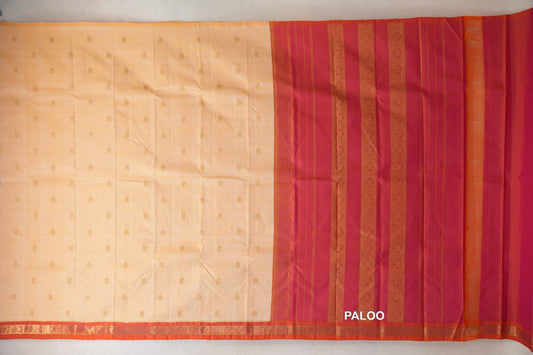 Light Orange with Pinkish Orange Borders Vintage Kanjivaram Silk Saree paloo