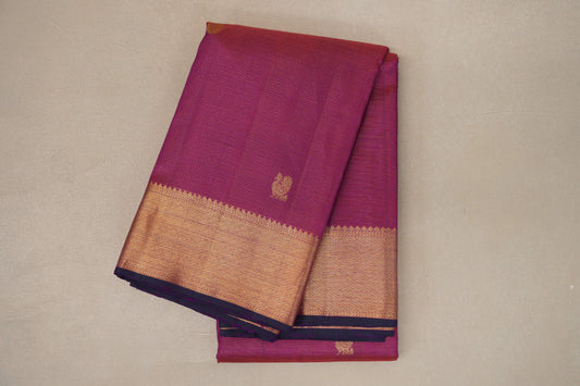Dual Tone Magenta and Orange Vintage Kanjivaram Silk Saree