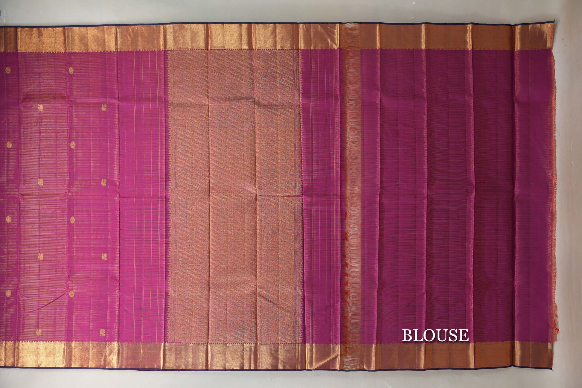 Dual Tone Magenta and Orange Vintage Kanjivaram Silk Saree blouse