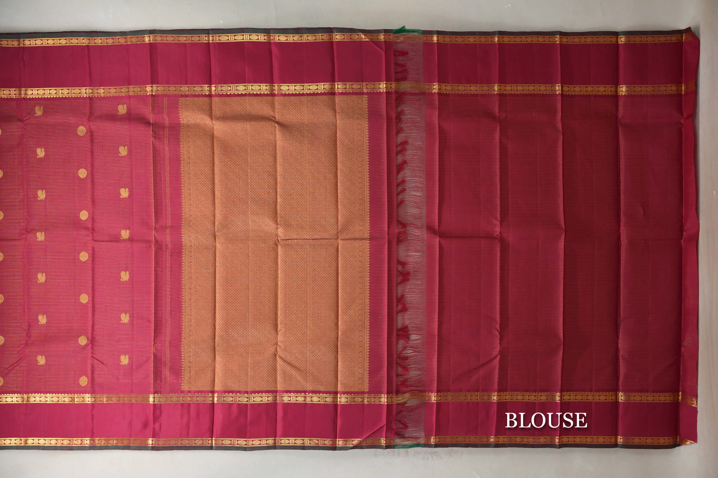 Reddish Pink with Rettai Pettu Borders Vintage Kanjivaram Silk Saree blouse