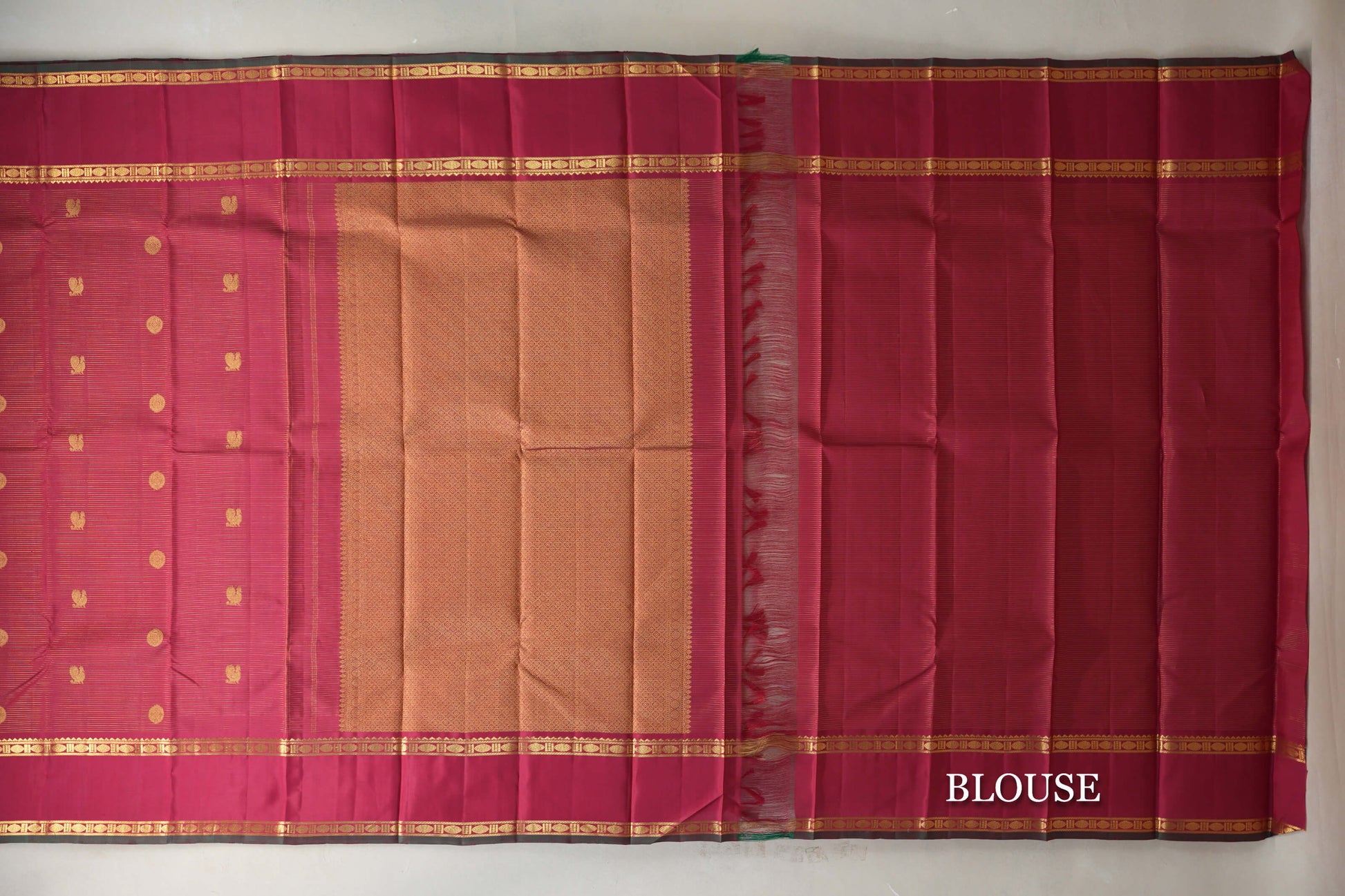 Reddish Pink with Rettai Pettu Borders Vintage Kanjivaram Silk Saree blouse