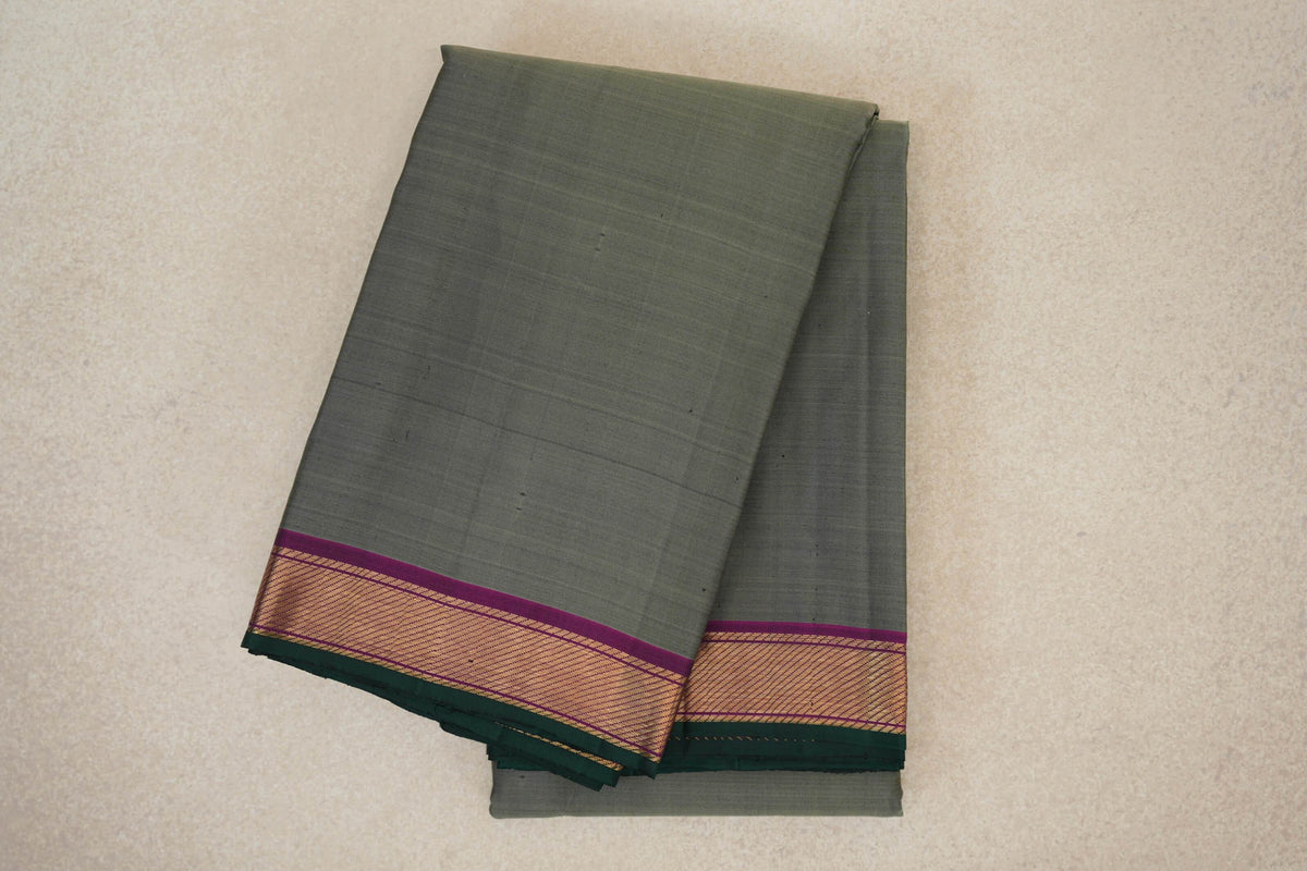 Moss Green with Magenta with Bottle Green Selvedge Borders Vintage Kanjivaram Silk Saree
