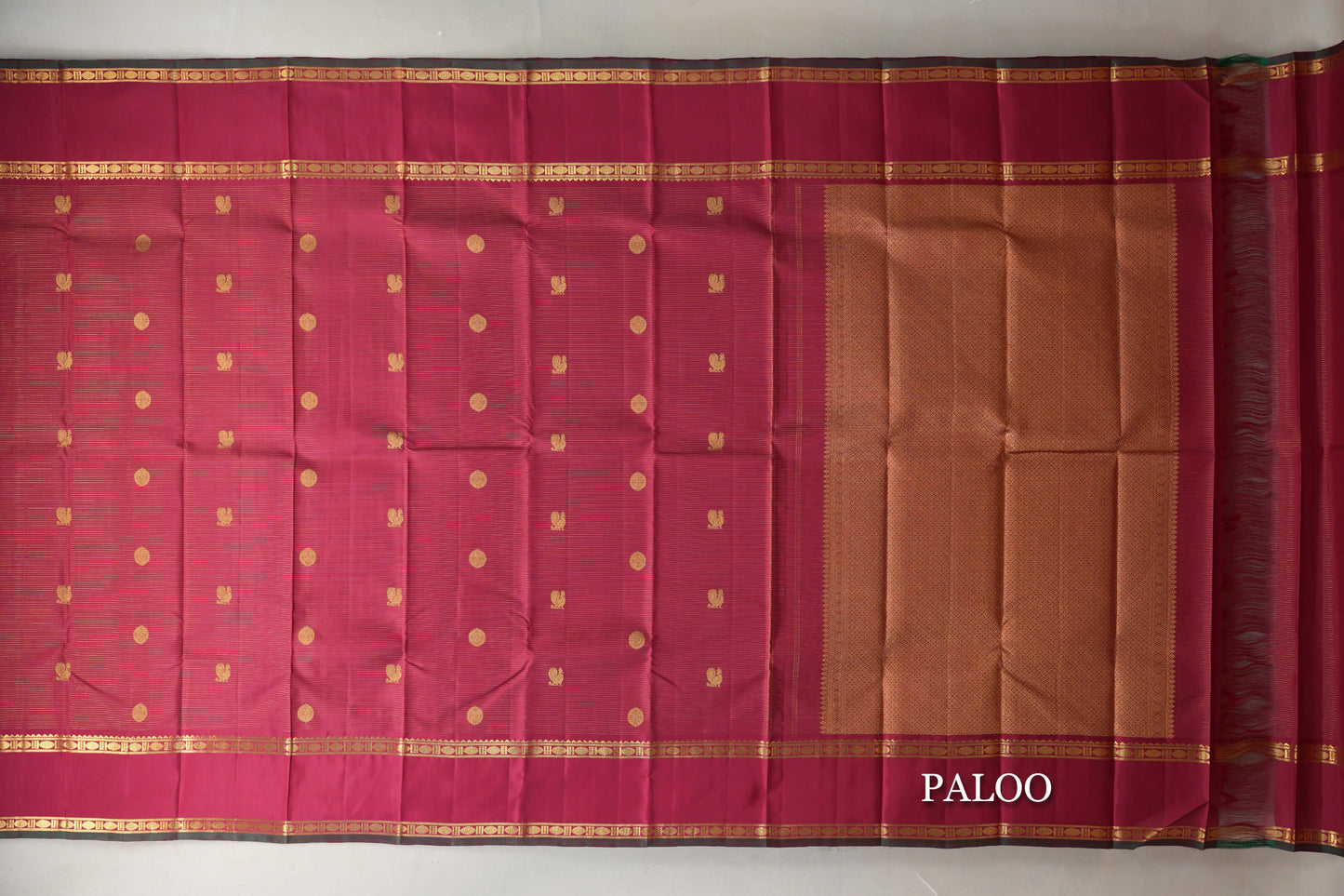 Reddish Pink with Rettai Pettu Borders Vintage Kanjivaram Silk Saree paloo