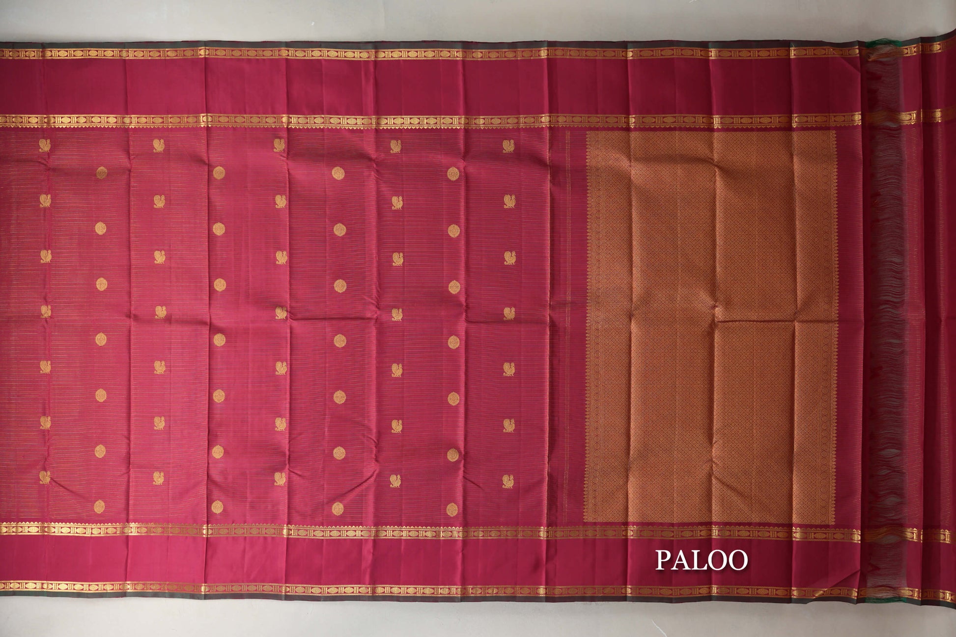 Reddish Pink with Rettai Pettu Borders Vintage Kanjivaram Silk Saree paloo