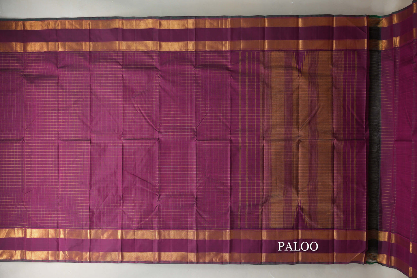 Deep Magenta with Rettai Pettu Borders Vintage Kanjivaram Silk Saree paloo