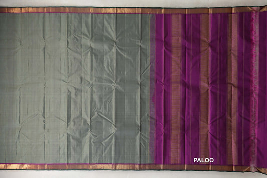 Moss Green with Magenta with Bottle Green Selvedge Borders Vintage Kanjivaram Silk Saree paloo