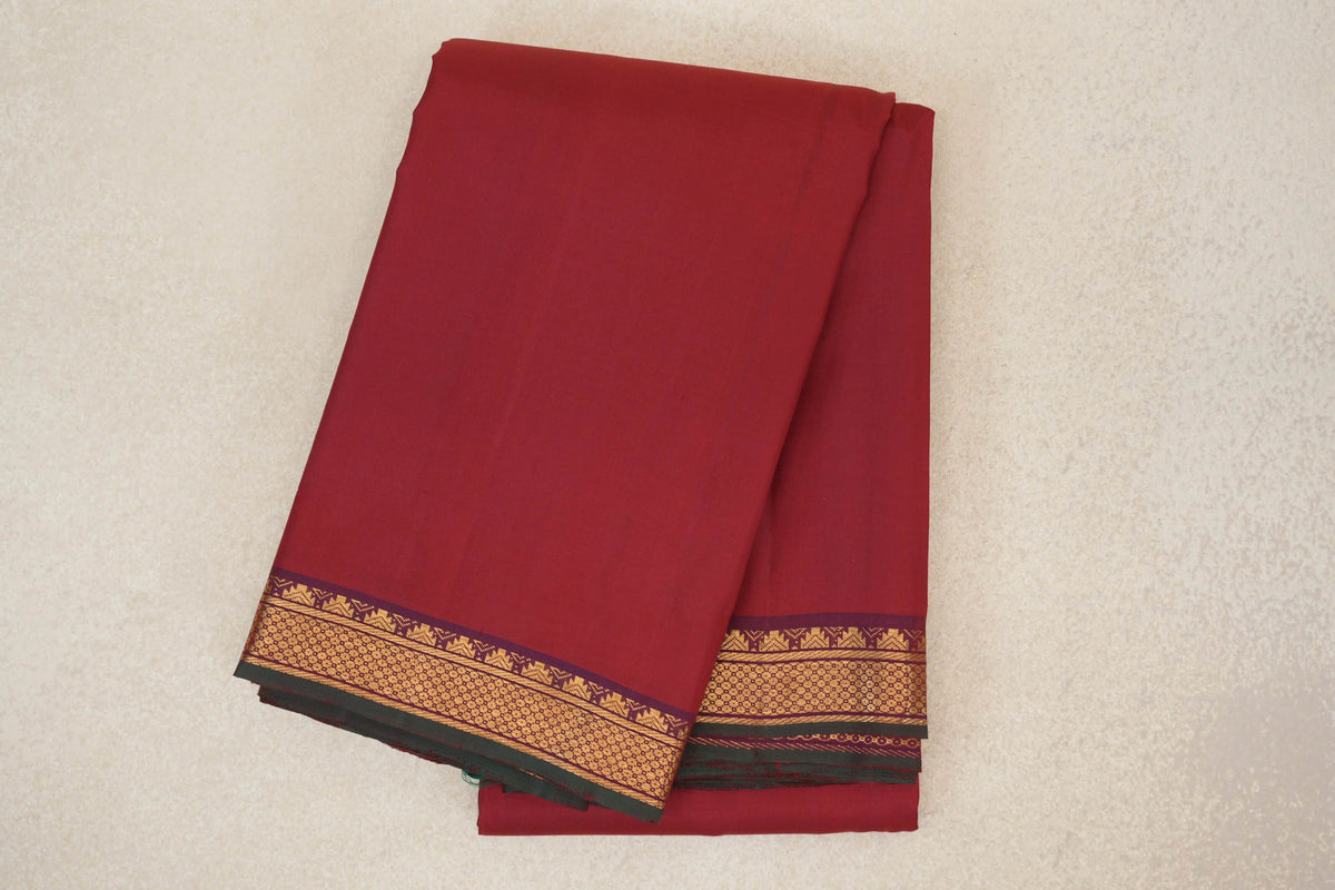 Deep Maroon with Dual Tone Deep Maroon and Violet with Bottle Green Selvedge Borders Vintage Kanjivaram Silk Saree