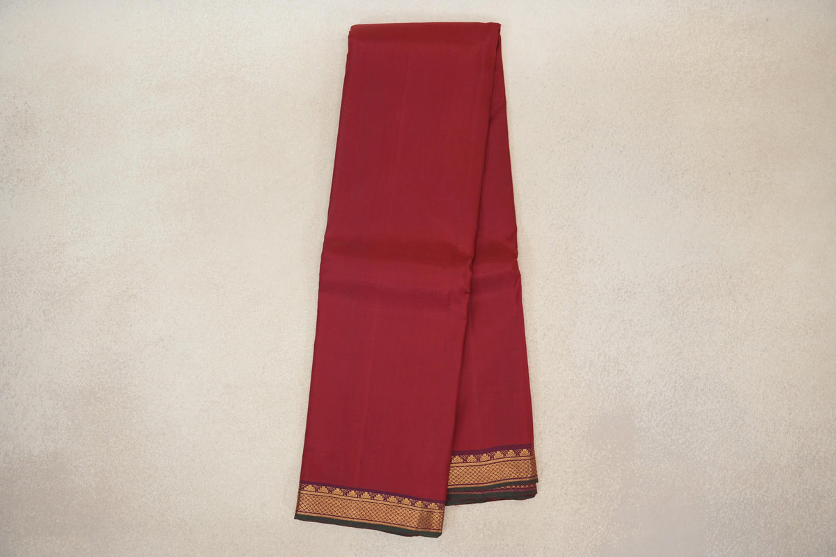 Online Deep Maroon with Dual Tone Deep Maroon and Violet with Bottle Green Selvedge Borders Vintage Kanjivaram Silk Saree