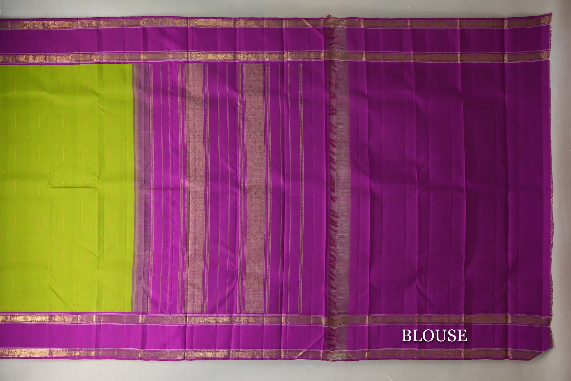 Parrot Green with Magenta Rettai Pettu Borders Vintage Kanjivaram Silk Saree blouse