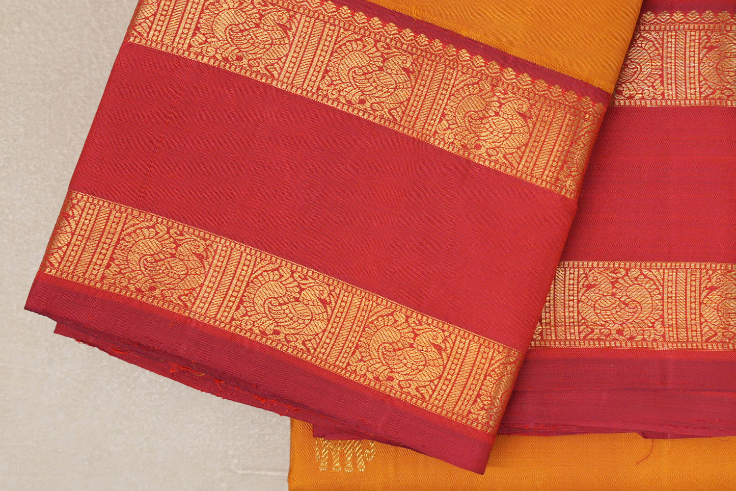 Mustard Vintage Kanjivaram Silk Saree rettai pettu borders
