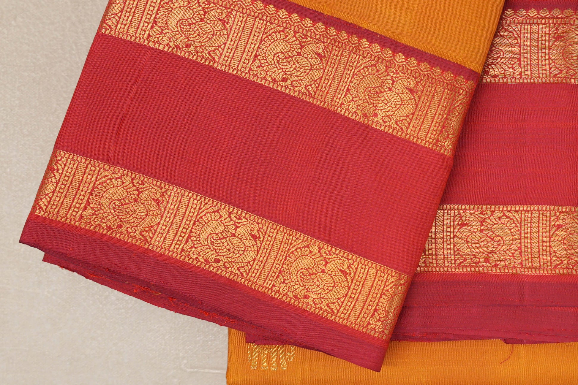 Mustard Vintage Kanjivaram Silk Saree rettai pettu borders