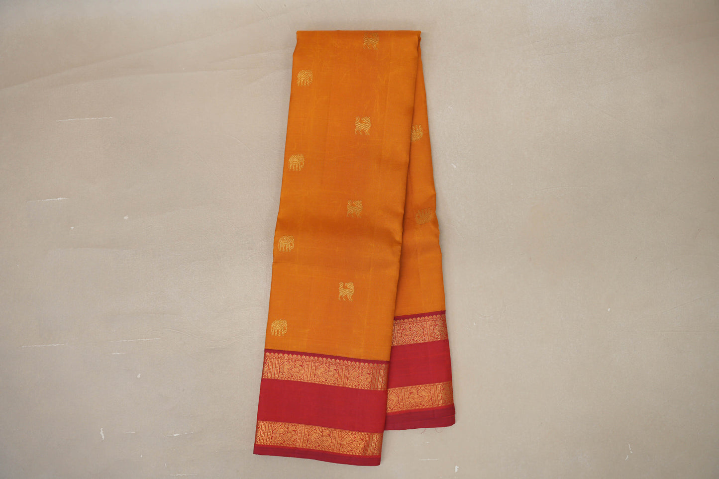 Online Mustard with Reddish Pink Rettai Pettu Borders Vintage Kanjivaram Silk Saree