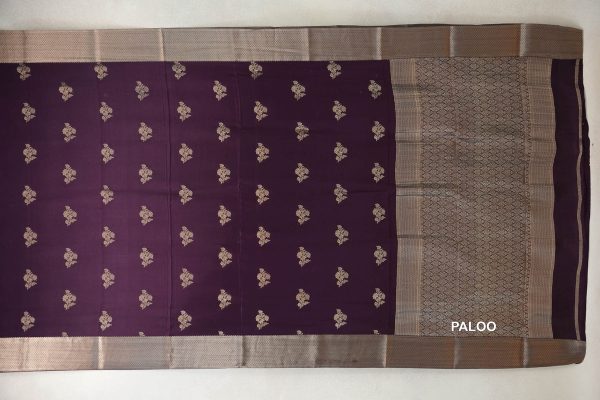 Deep Plum Purple Mysore Silk Saree paloo