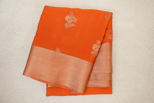 Bright Orange Mysore Silk Saree