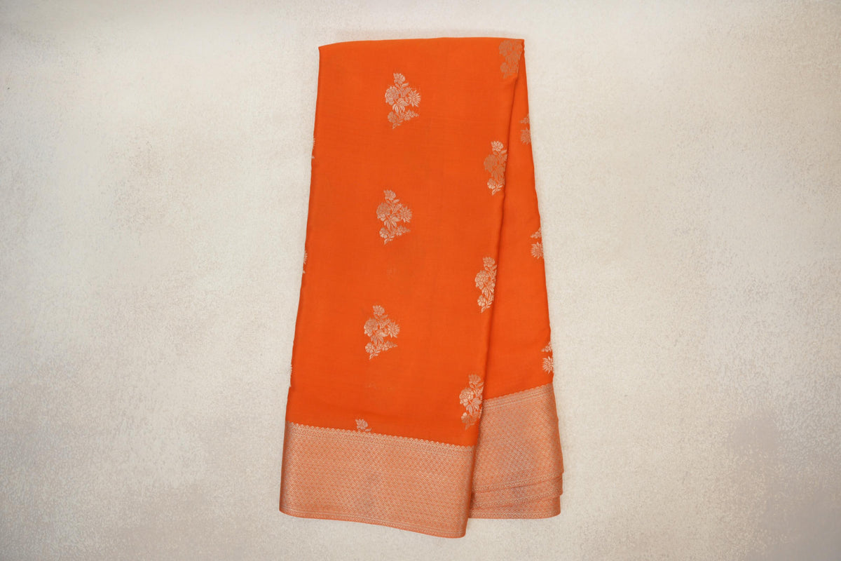 Online Bright Orange Mysore Silk Saree