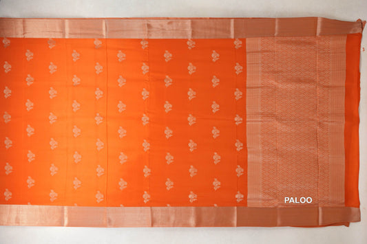 Bright Orange Mysore Silk Saree paloo
