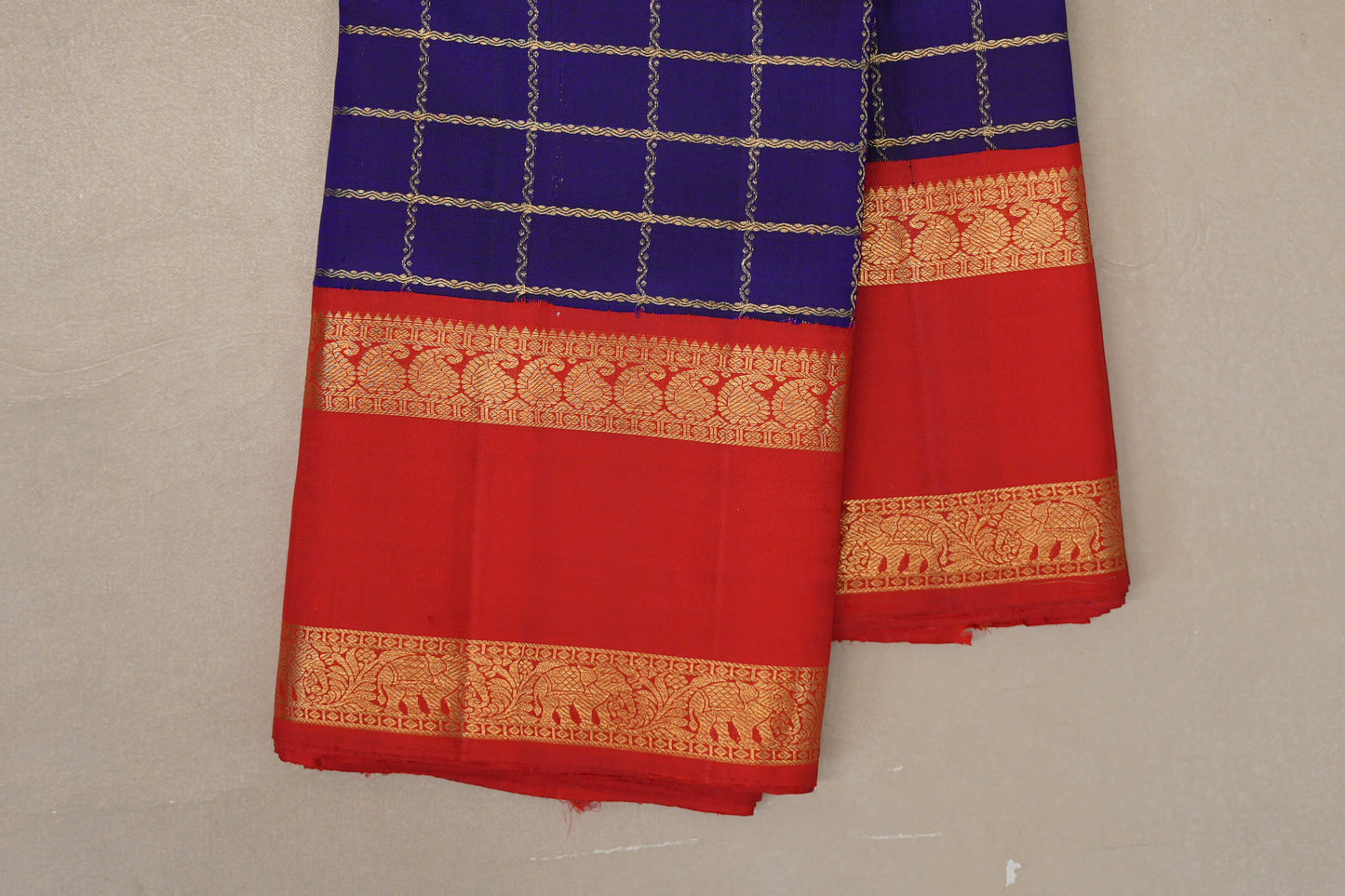 Indigo Blue Vintage Kanjivaram Silk Saree rettai pettu borders