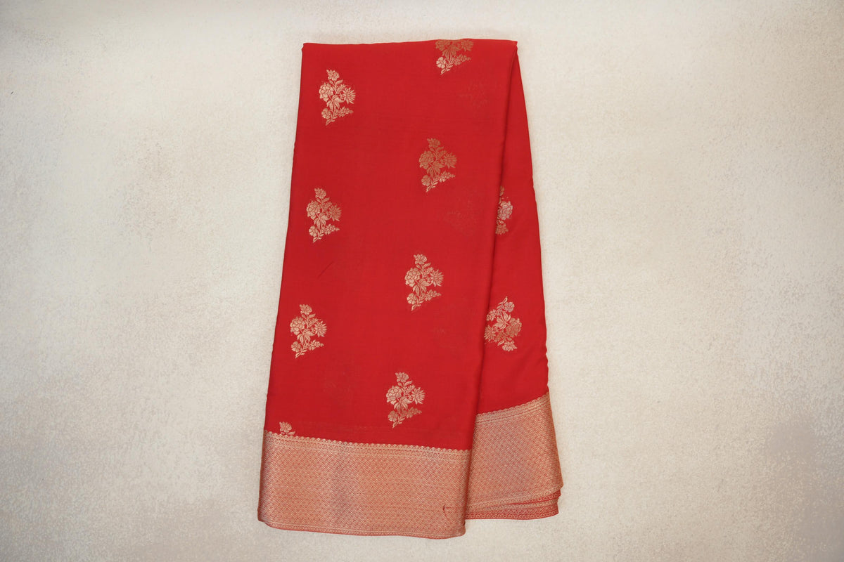 Online Bright Red Mysore Silk Saree