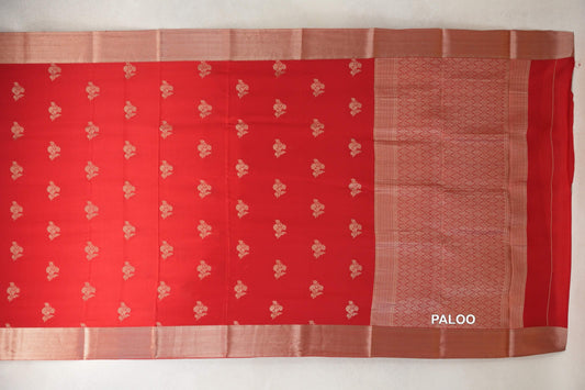 Bright Red Mysore Silk Saree paloo