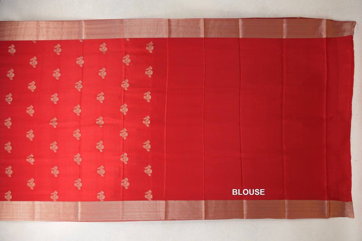 Bright Red Mysore Silk Saree blouse