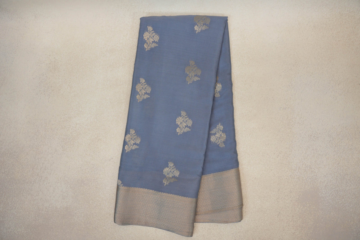 Online Light Blue Grey Mysore Silk Saree