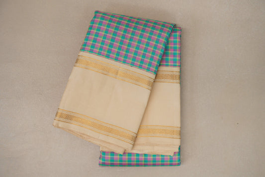 Multi Color with Sandal Rettai Pettu Borders Vintage Kanjivaram Silk Saree