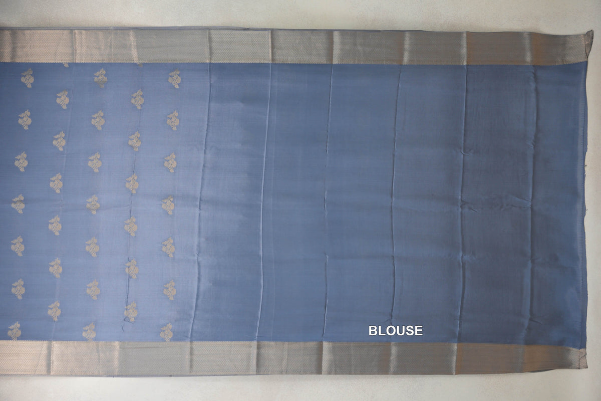 Light Blue Grey Mysore Silk Saree blouse