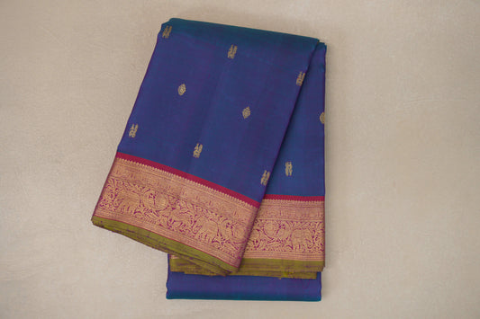Peacock Blue Vintage Kanjivaram Silk Saree