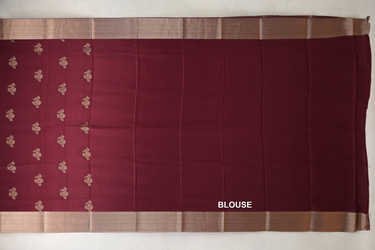 Deep Wine Maroon Mysore Silk Saree blouse