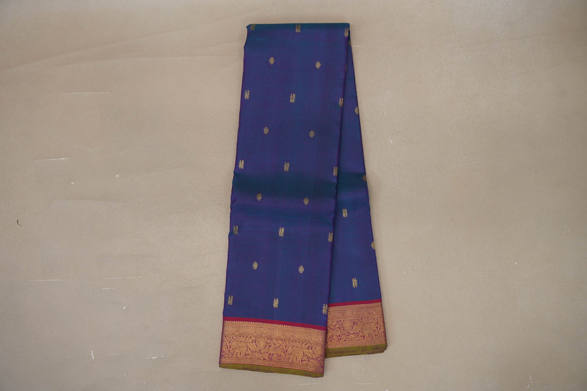 Online Peacock Blue Vintage Kanjivaram Silk Saree 