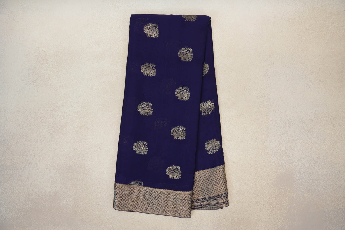 Online Deep Blue Mysore Silk Saree