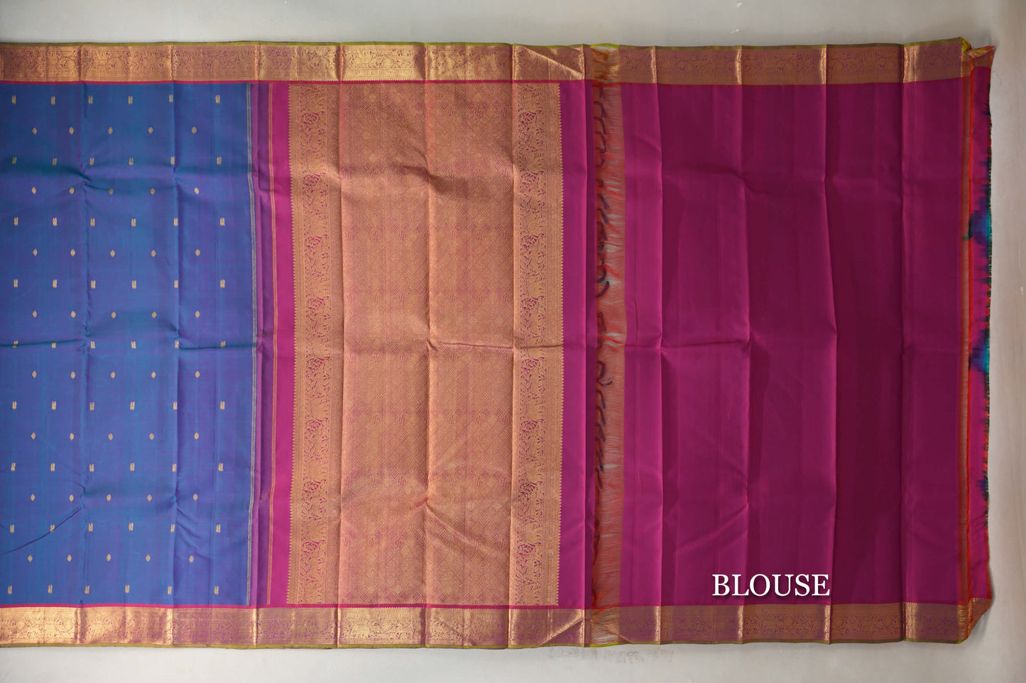 Peacock Blue Vintage Kanjivaram Silk Saree blouse
