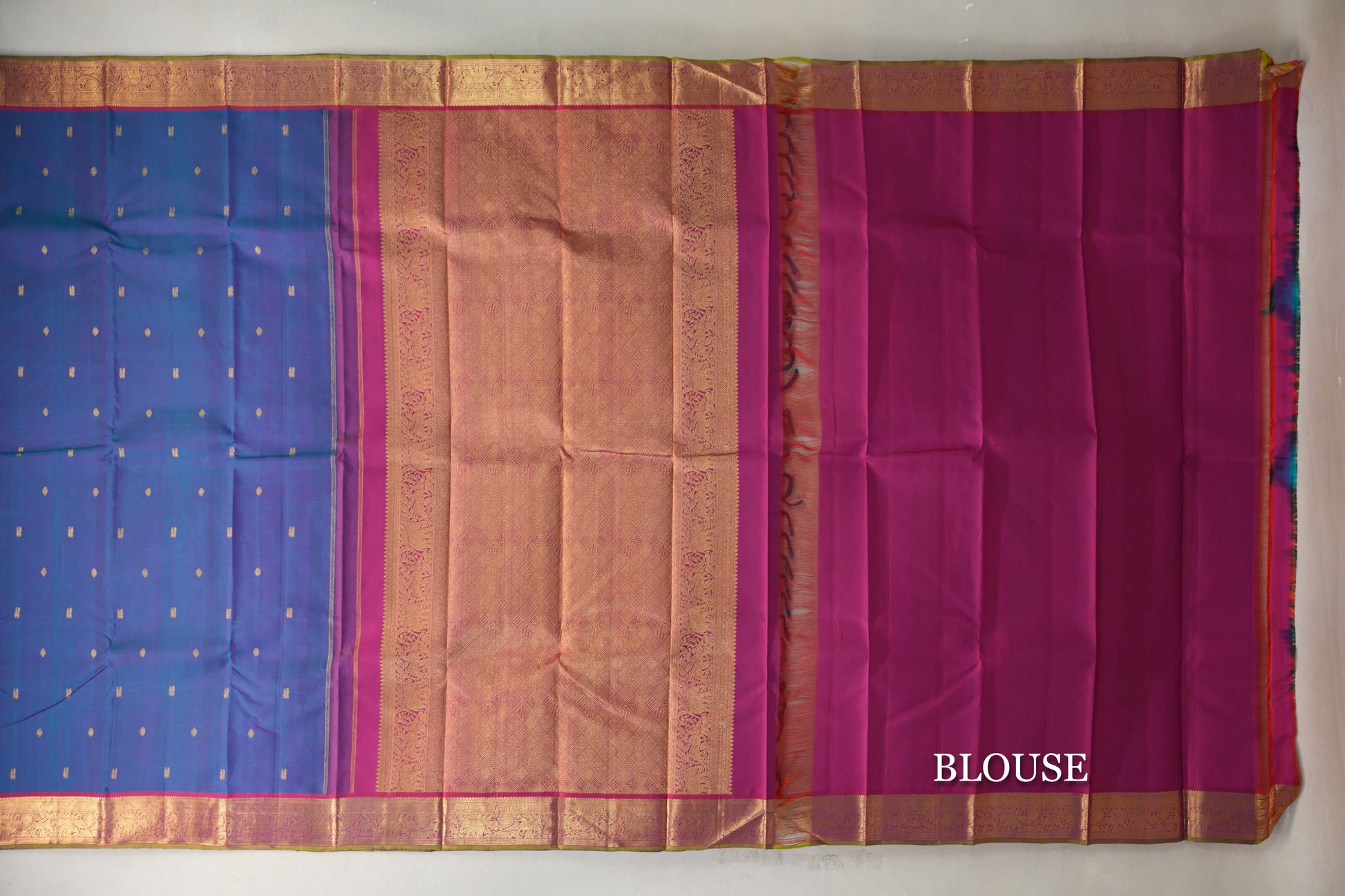 Peacock Blue Vintage Kanjivaram Silk Saree blouse