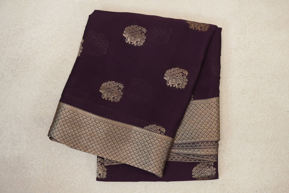 Deep Plum Purple Mysore Silk Saree