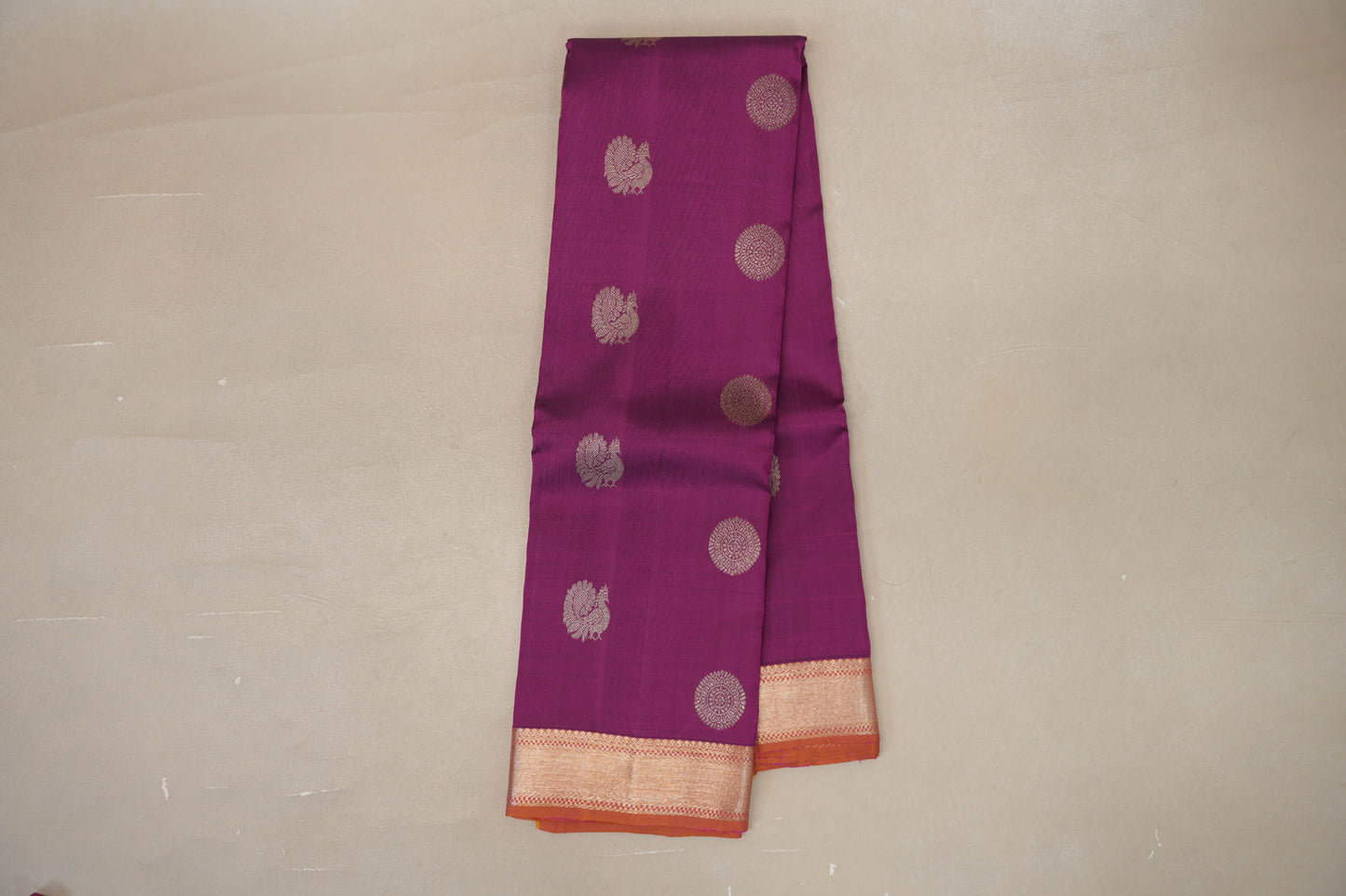 Online Deep Magenta with Dual Tone of Pink and Yellow Borders Vintage Kanjivaram Silk Saree