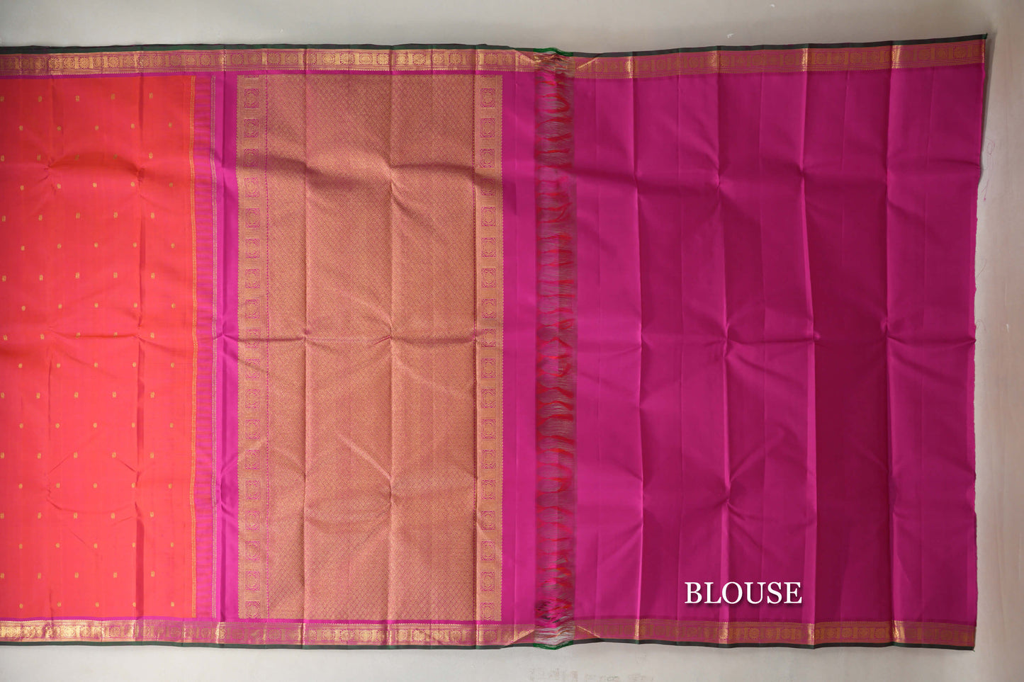 Orangish Pink Vintage Kanjivaram Silk Saree blouse