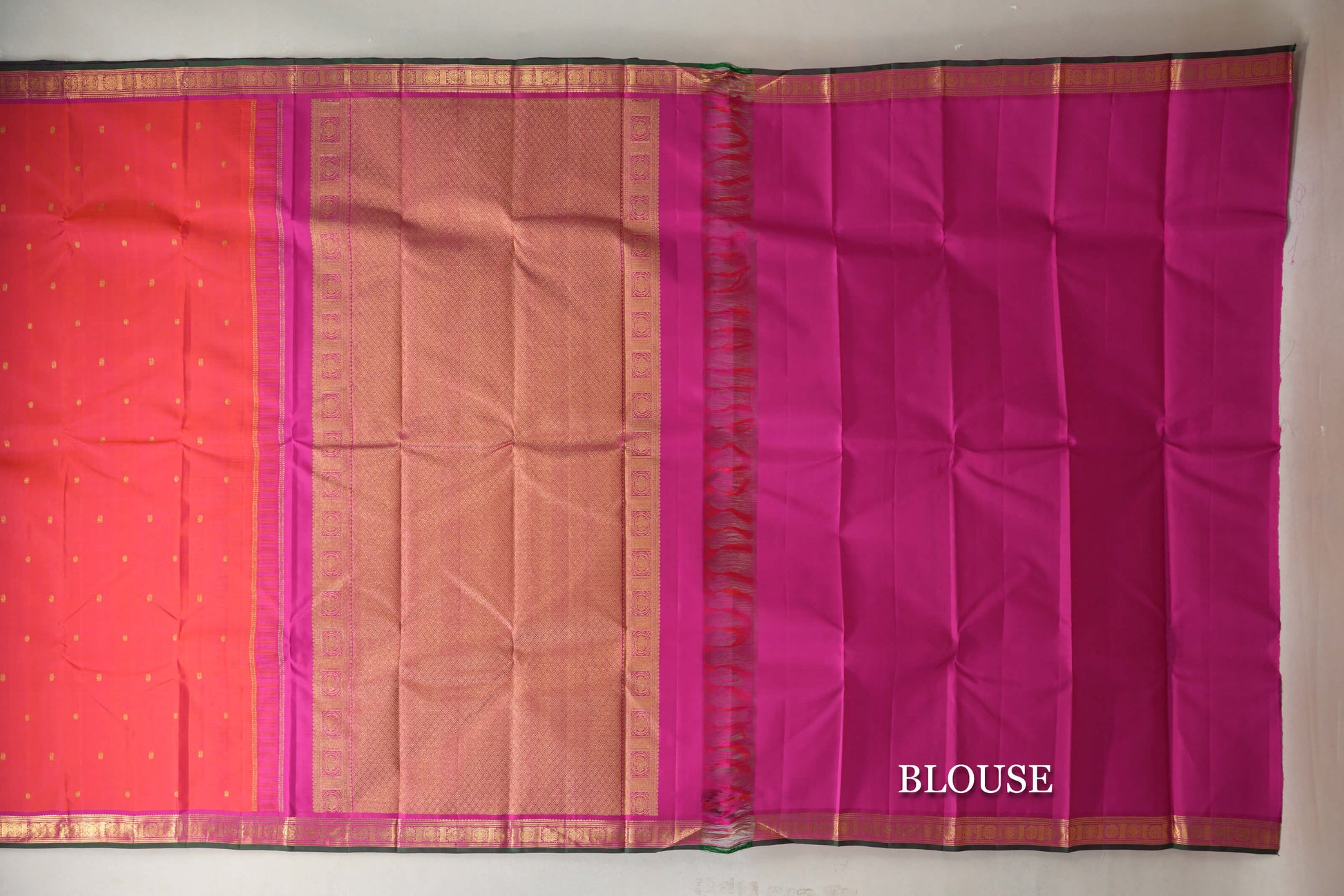 Orangish Pink Vintage Kanjivaram Silk Saree blouse